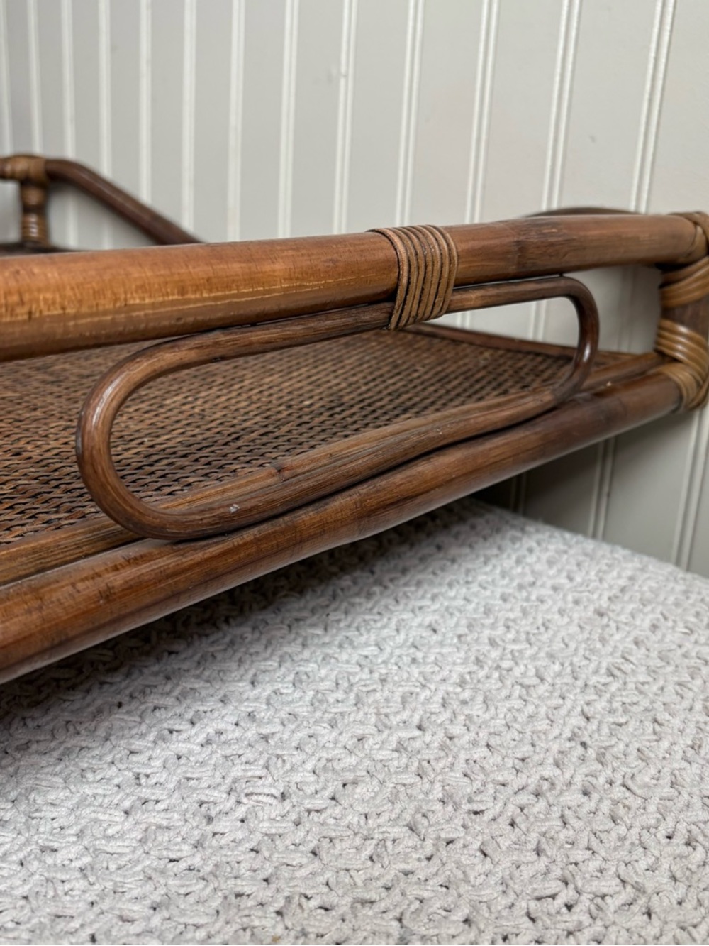 Vintage Palm Regency Bamboo Ratan Butler Serving Tray Dark Brown Woven VTG Retro - Picture 12 of 16